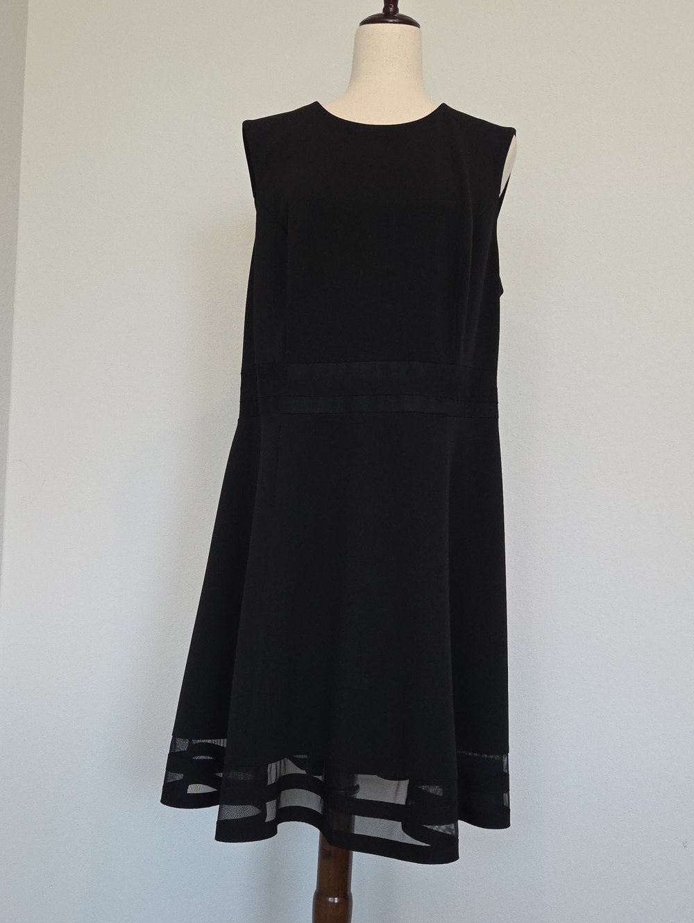Calvin Klein Sweet Black Sleeveless Fit-and-Flare Midi Dress 16W Sheer Detail